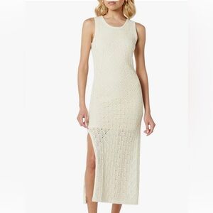 Elegant Crochet Sleeveless Cream Midi Dress